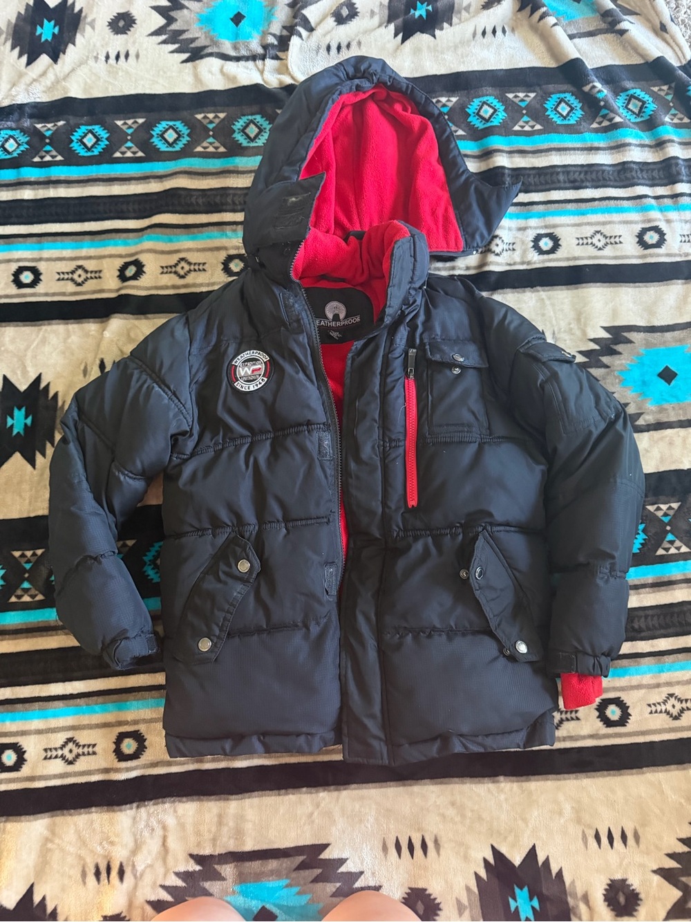 Weatherproof Kids Black Puffer Jacket with Red Lining